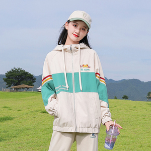 初中生女孩春秋款连帽夹克外套女青少年少女学生秋装衣服宽松上衣