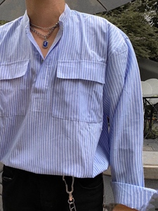 正确版本 fear of god 6th fog衬衫第六季高街条纹亨利领长袖衬衫