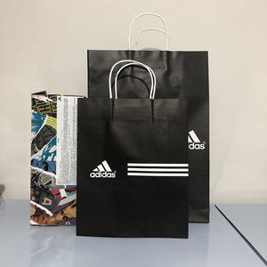现货手提袋阿迪/adidasi 白牛皮纸袋手提袋 黑色三道杠环保购物袋