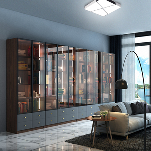 北欧玻璃门满墙书柜简约现代带门置物架落地书房整面背景墙大书橱
