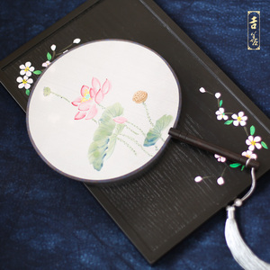 汉服团扇手绘宫扇真丝圆扇中国风团扇旗袍扇配饰流苏绘画团扇