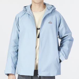 Adidas阿迪达斯蓝色外套男装2024春季新款运动服连帽夹克正品上衣