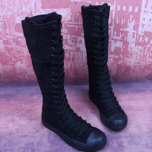 2021秋冬新款帆布鞋女韩版高帮过膝长筒靴跳舞鞋学生休闲女鞋