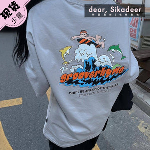 现货 韩国代购grooverhyme可爱卡通印花短袖冲浪小熊上衣t恤21夏