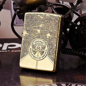 正版zippo防风煤油打火机纯铜环绕精雕哈雷戴维森66号公路zippo