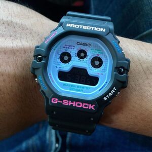 卡西欧g-shock复古三眼蓝绿变色龙配色运动手表男女dw-5900dn-1 3