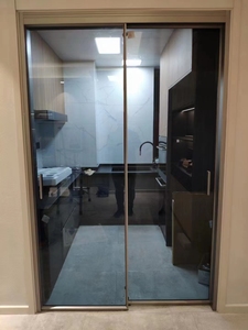 上海极窄厨房阳台地轨吊柜两移门定制三联动玻璃推拉门铝合金移门