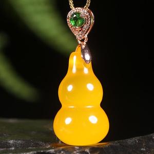 一元拍 保真天然冰种黄玉髓葫芦吊坠 男女款招财纳福玉坠