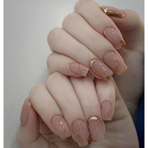 裸色ins镜面线条手工定制光疗美甲假指甲贴片穿戴甲片小红书抖音