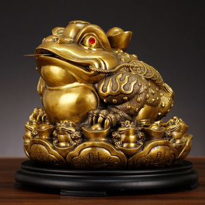 铜九子招财金蟾八方纳财金蟾蛤蟆蟾王咬钱蟾蜍客厅办公室供奉摆件