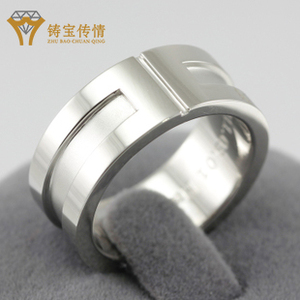 pt950铂金戒指男士18k白金宽版凹槽素圈指环女款情侣对戒正品定制
