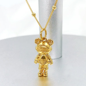 苗公子珠宝 黄金999足金硬金5d无氰爱心机械熊吊坠挂坠项链女