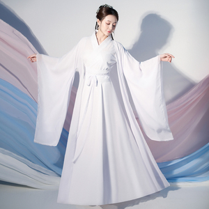 白色汉服女中国风古装全套仙气飘逸古风冬季广袖古典舞演出服齐腰