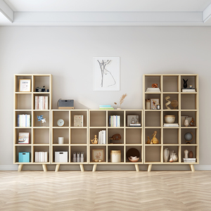 实木儿童书架置物架落地客厅展示架收纳储物柜书柜格子柜自由组合