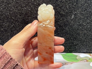 牡丹花印章 篆刻章 老挝石结晶粉冻 精品石雕民间手艺 寿山石