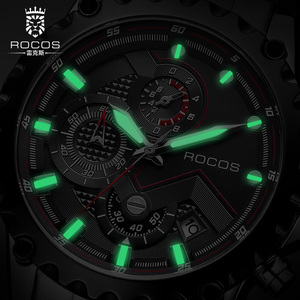 雷克斯rocos牌新款多功能夜光潮流运动男士手表男表防水r0911