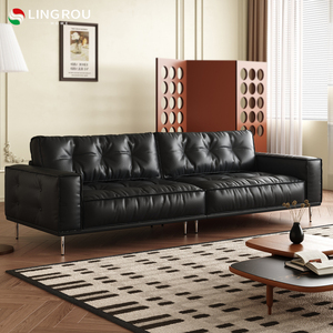 灵柔中古风沙发法式复古2024新款云朵真皮l型黑色沙发客厅家具