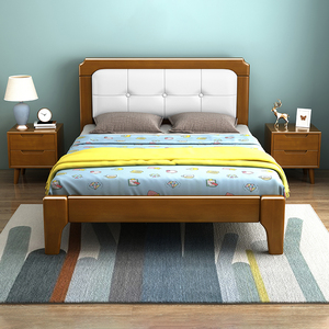 白色北欧实木床1.35米带软靠单人床1米2二35五宽1.2高箱储物床1.