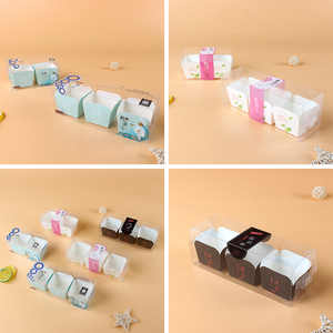 2 3粒北海道戚风方形纸杯流芯烘焙蛋糕PET塑料透明包装盒50套