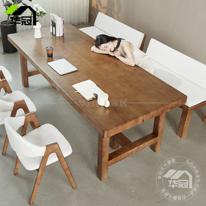 实木客厅大长书桌成人家用长条桌意式极简书房大桌子工作台会议桌