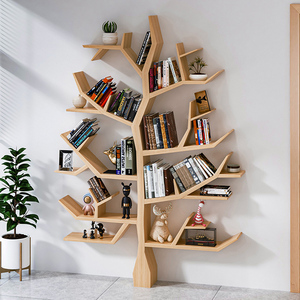 客厅书房实木创意树型书架书房儿童书本装纳展示架创意靠墙落地架