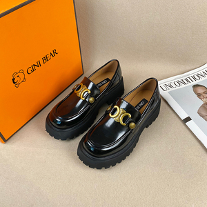 gini bear 2022年新款春季乐福鞋女c字母小皮鞋高跟单鞋公主鞋
