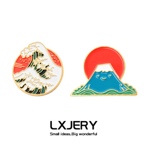 lxjery 日系和风浮世绘海浪富士山胸针 卡通金属徽章 书包装饰