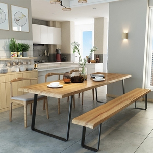 北欧实木餐桌椅组合loft铁艺复古办公桌长桌原木饭桌简约工作台
