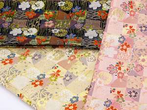 日本出口面料金镧织物西阵织腰带和服复古茶席包装布樱菊流水草