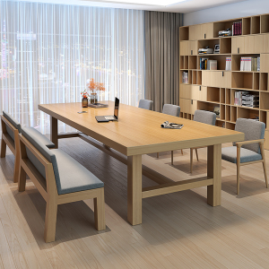 2022新款客厅大书桌休闲区茶桌椅组合多人学习桌实木长桌子工作台