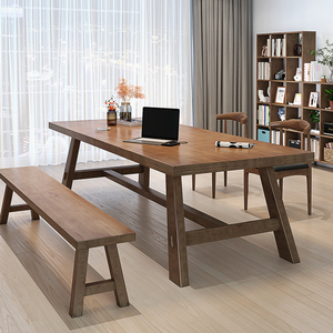 北欧实木长方形家用客厅书桌工作台长条大板桌学习桌洽谈桌休闲区