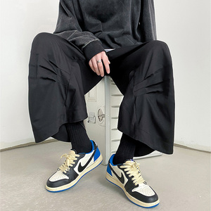 山本耀司男装裤子小众设计感不规则黑色武士剑道裤夏季薄款九分裤