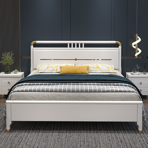 轻奢全实木床现代简约白色新中式1.8米单双人1.5主卧橡木储物婚床