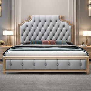 美式实木床1.8米双人床轻奢现代简约主卧欧式软包公主床储物婚床