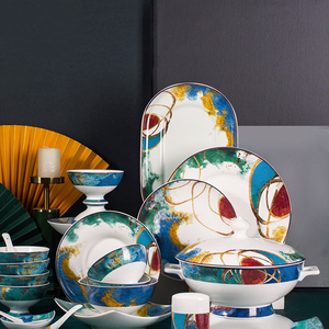 touch miss骨瓷餐具美式高档乔迁碗盘碗筷高颜值陶瓷碗碟套装家用