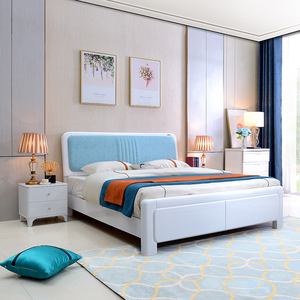 轻奢现代简约白色烤漆橡木实木床软皮包北欧气压高箱床1.8m一米五