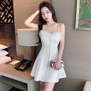 夜场上班衣服性感连衣裙工作服抹胸吊带a字裙遮肚显瘦技师工衣女