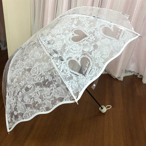 包邮小清新爱心白公主伞花边影楼拱形透明伞浪漫仿蕾丝塑料三折伞