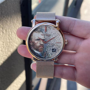 正品梵高手表男士艺术自画像腕表日内瓦瑞士油画时尚个性石英男表