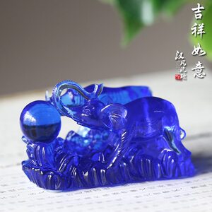 吉祥如意琉璃蓝色大象摆件居家客厅酒柜前台桌面摆放装饰节日送礼
