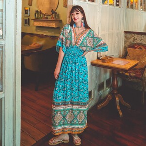 云南旅游夏装东南亚风格衣服波西米亚异域风情棉绸民族风连衣裙女