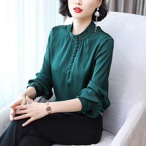 立领小衫真丝红色