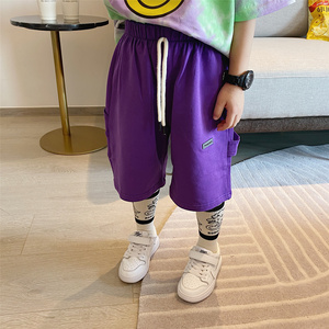 夏季新款儿童装洋气短裤日系高街款宽松休闲潮男童中裤紫色五分裤