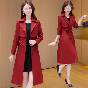 杭州意法红色风衣女款2024新款秋季中长款贵夫人品牌溥款大衣外套
