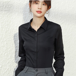 高端免烫黑色衬衫女修身长袖商务正装抗皱职业工作服竹纤维衬衣