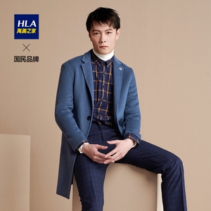 hla/海澜之家双面呢大衣精致帆船胸针舒适外套男