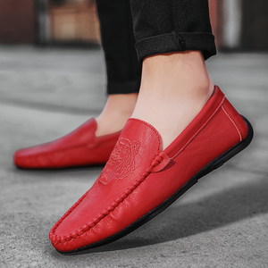 红色豆豆鞋男社会精神小伙男鞋2022年新款潮一脚蹬懒人鞋男士皮鞋