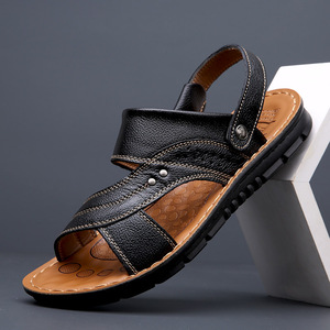 真皮凉鞋男士夏季大码45外穿爸爸46加大脚宽肥胖47两用沙滩凉拖鞋