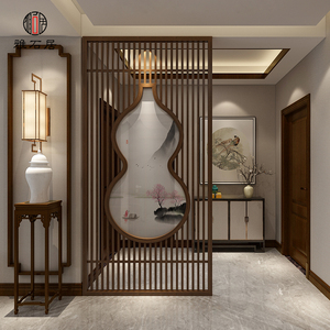 新中式实木屏风隔断装饰客厅书房遮挡入门玄关葫芦座屏 福禄双全