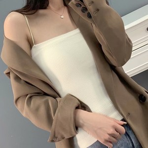 时尚带胸垫一体式无钢圈女士内搭条纹背心女打底免穿文胸吊带内衣